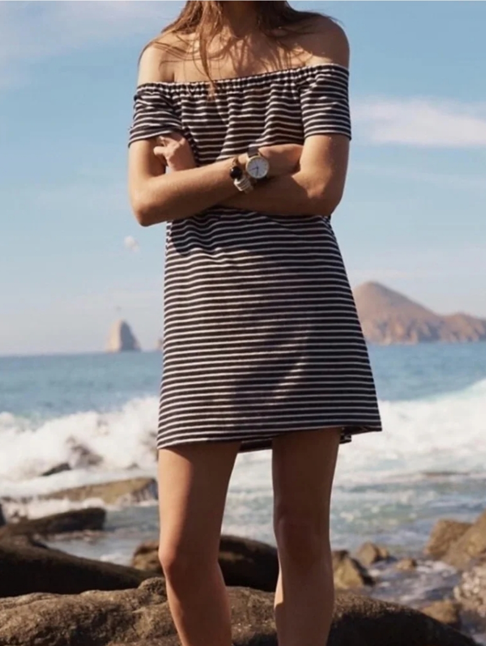 Madewell Melody Off Shoulder Striped Dress Medium